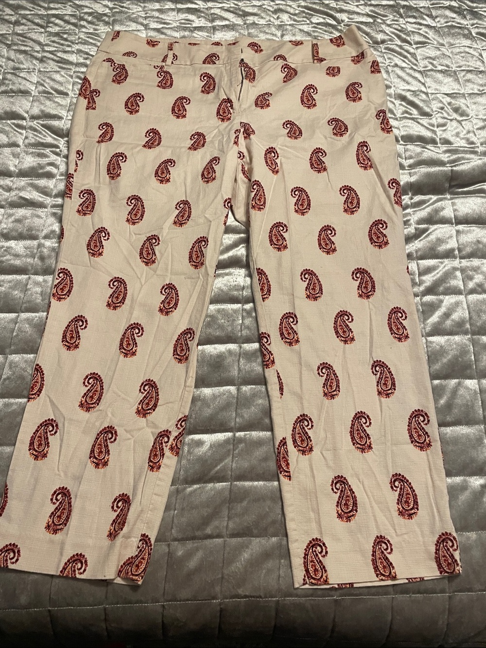 LOFT Beige Chinos with Red Paisley Print